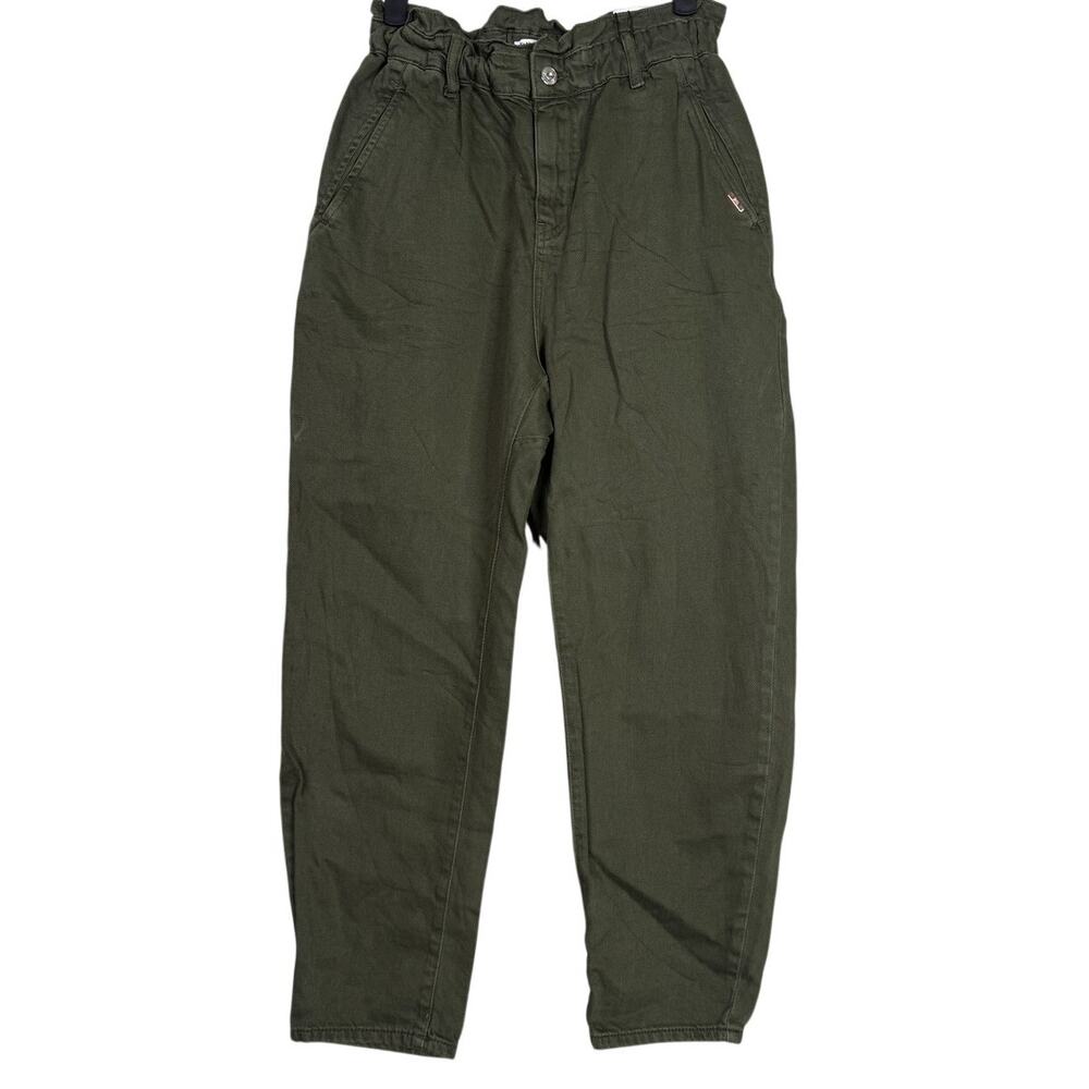 NWT Zara Paper Bag Relaxed Baggy Jeans Pants Bunched Waist Pockets 4 Khaki Green